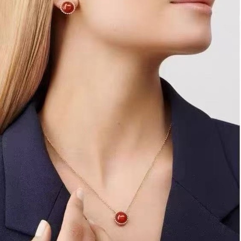VCA Perlée couleurs 紅玉髓吊墜項鍊 18k玫瑰金 98新配件盒子
