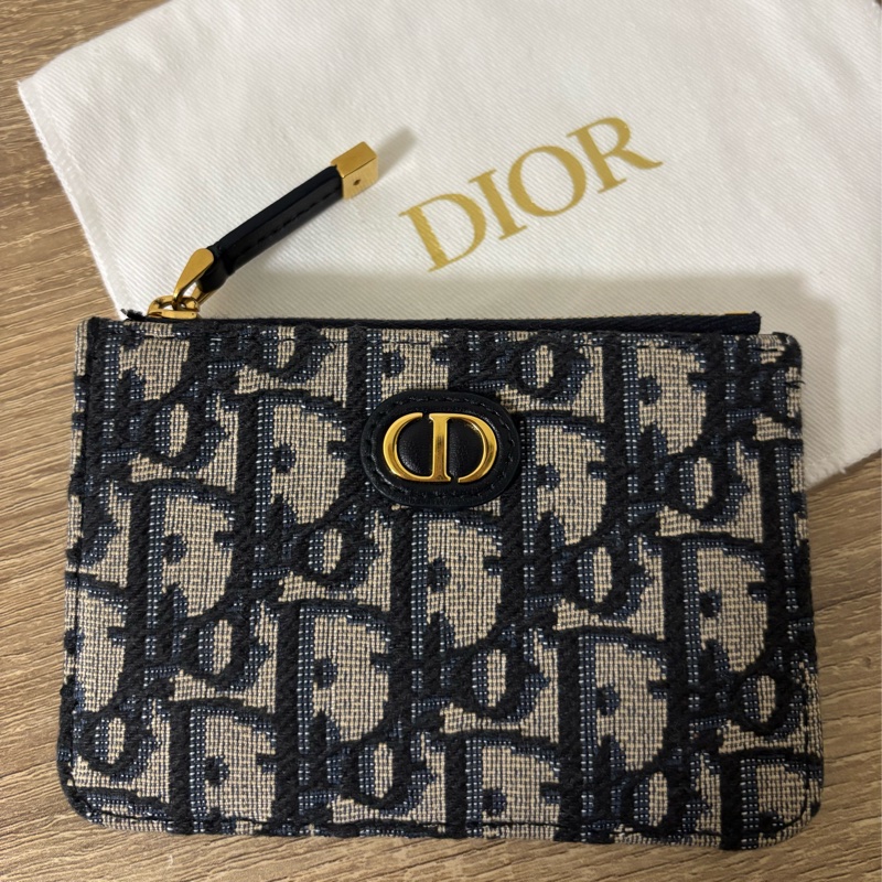 Dior 30 montaigne 老花牛皮拉鏈卡片夾/零錢夾-0
