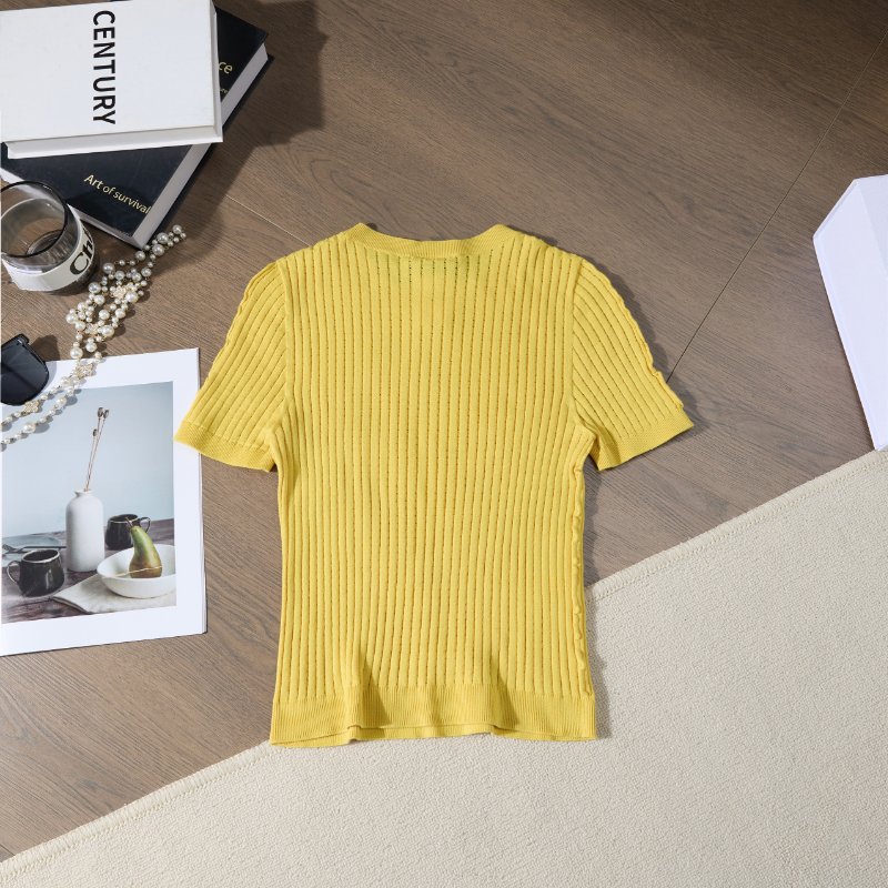 ❤️CHANEL 黃色針織上衣 cc logo裝飾-5