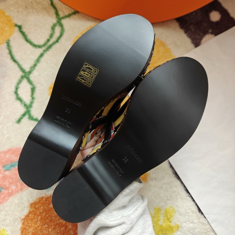 Hermes穆勒鞋愛馬仕Kelly扣彩色印花木底穆勒鞋 36碼-6