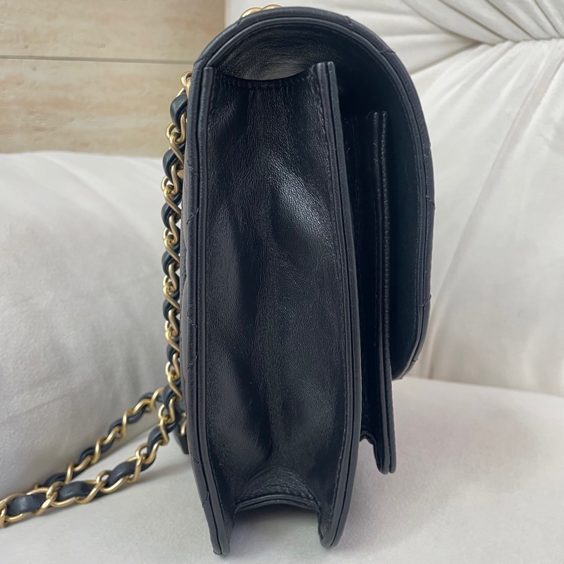 chanel/香奈兒黑金孟買郵差包 28開有卡有標 附件：塵袋-5