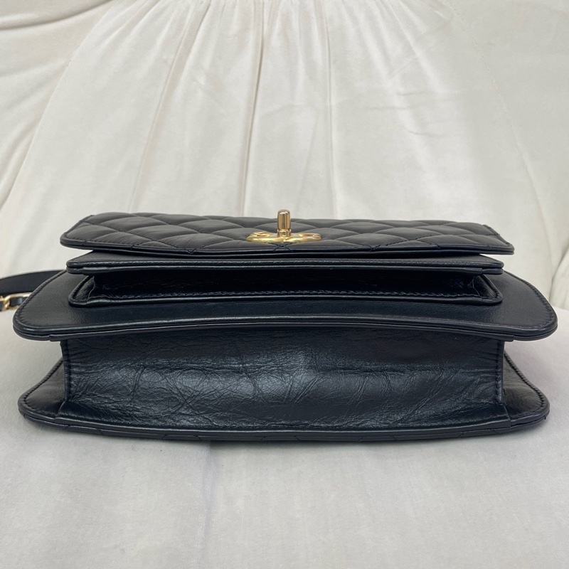 chanel/香奈兒黑金孟買郵差包 28開有卡有標 附件：塵袋-7