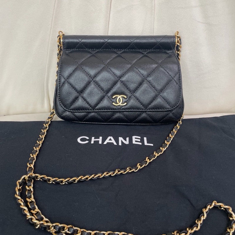 CHANEL香奈兒22k 黑金荔枝紋貝殼包 芯片款 尺寸12✖️17.5✖️5.5-0