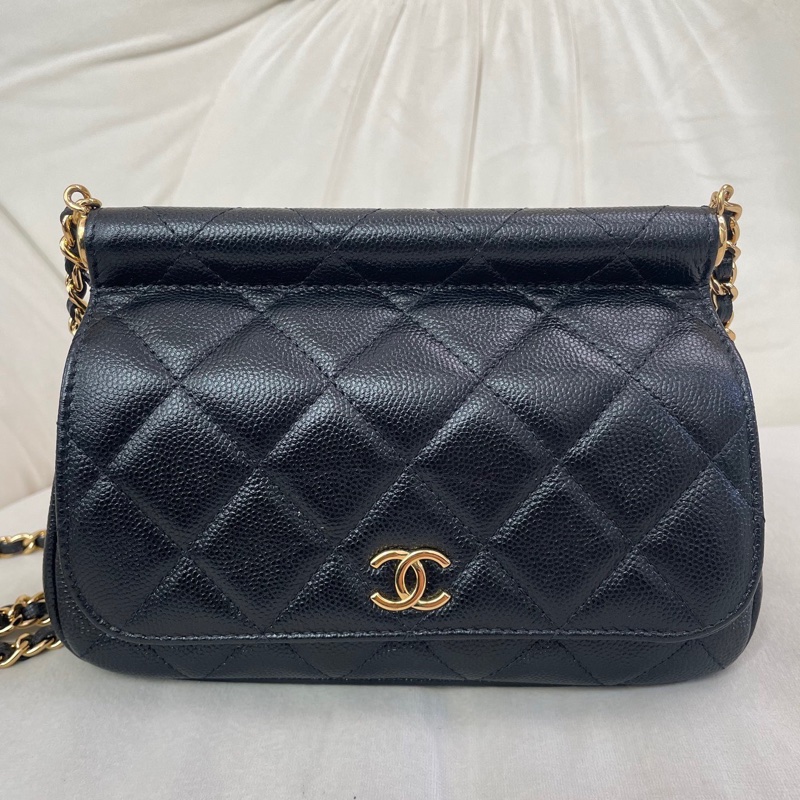 CHANEL香奈兒22k 黑金荔枝紋貝殼包 芯片款 尺寸12✖️17.5✖️5.5-1