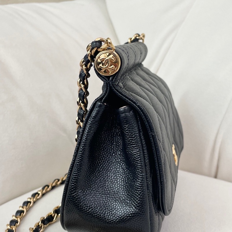 CHANEL香奈兒22k 黑金荔枝紋貝殼包 芯片款 尺寸12✖️17.5✖️5.5-3