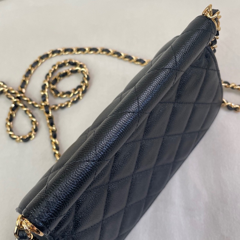 CHANEL香奈兒22k 黑金荔枝紋貝殼包 芯片款 尺寸12✖️17.5✖️5.5-4