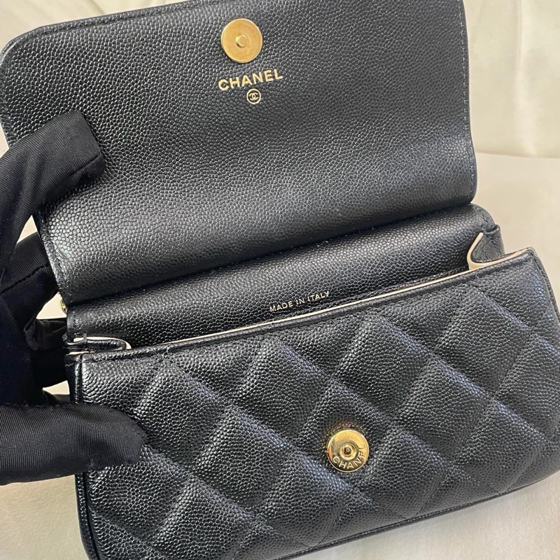 CHANEL香奈兒22k 黑金荔枝紋貝殼包 芯片款 尺寸12✖️17.5✖️5.5-6