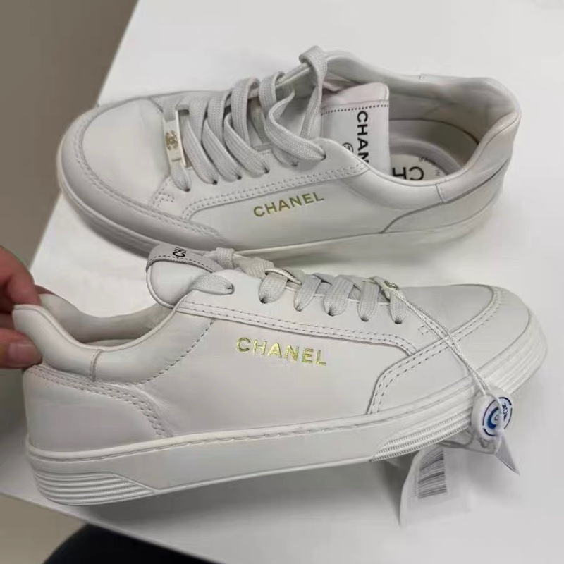 Chanel 金標圓頭系帶低幫板鞋 白色 尺碼37碼-6