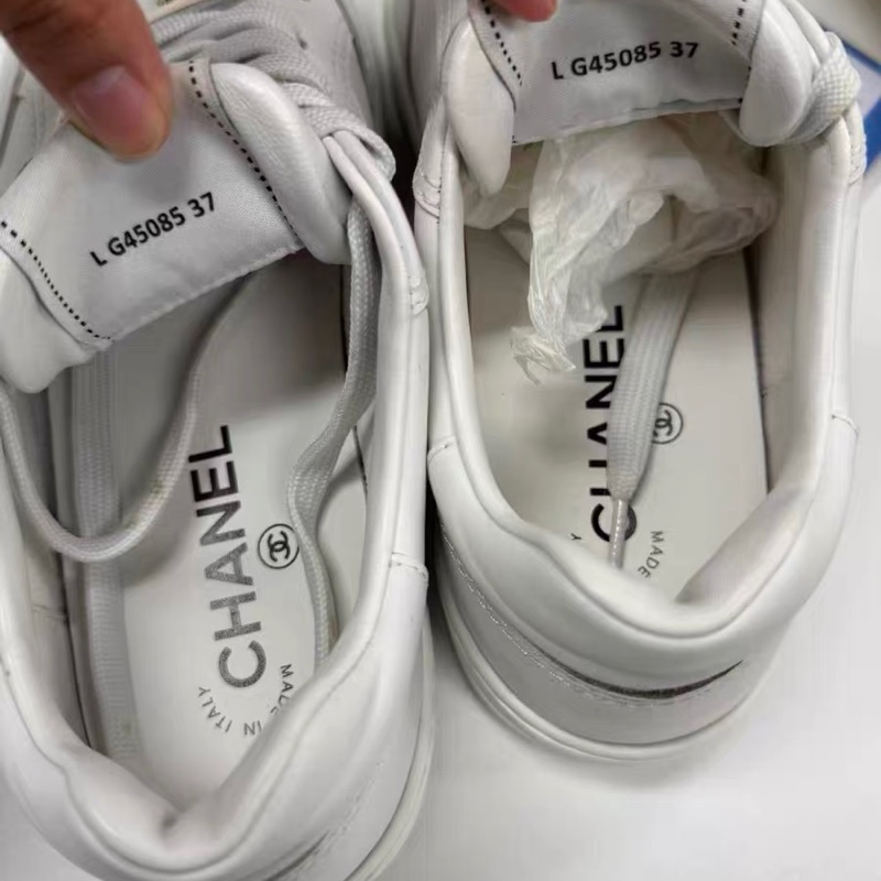 Chanel 金標圓頭系帶低幫板鞋 白色 尺碼37碼-9