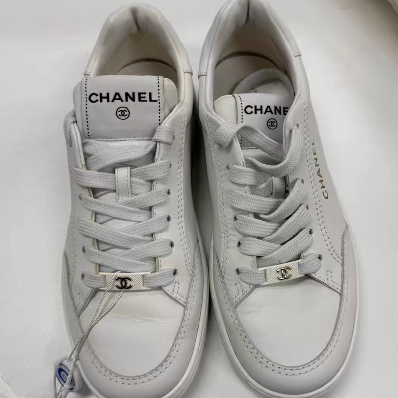 Chanel 金標圓頭系帶低幫板鞋 白色 尺碼37碼-14