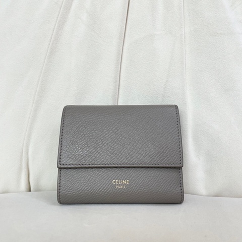 賽琳/Celine 小號大象灰色粒面牛皮革三折錢包 20年編碼
