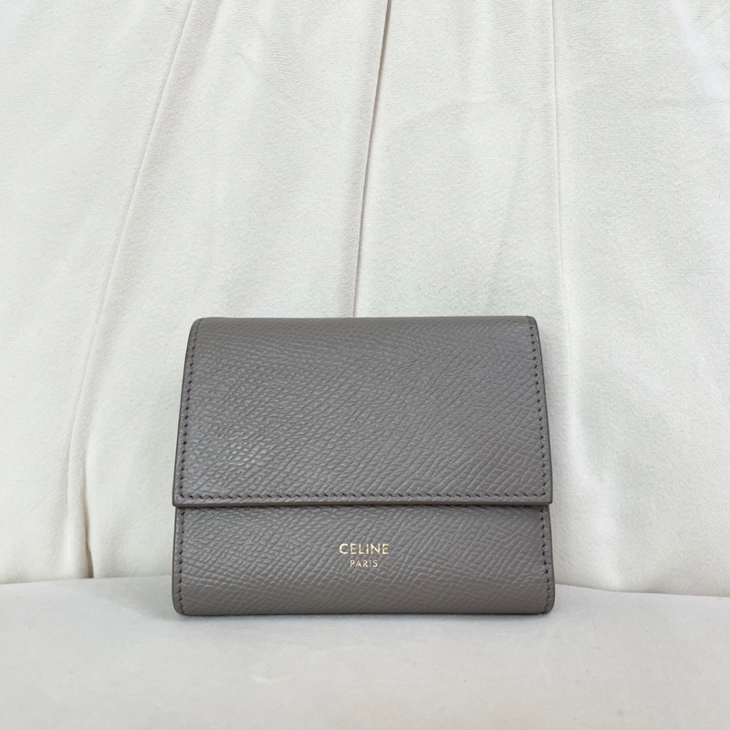 賽琳/Celine 小號大象灰色粒面牛皮革三折錢包 20年編碼-0