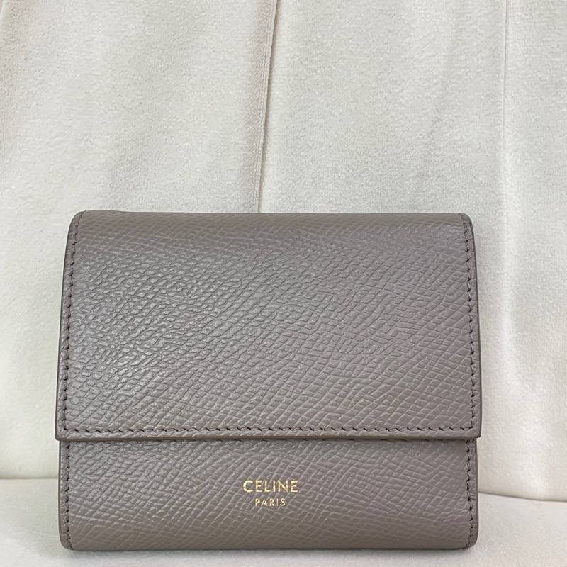 賽琳/Celine 小號大象灰色粒面牛皮革三折錢包 20年編碼-1