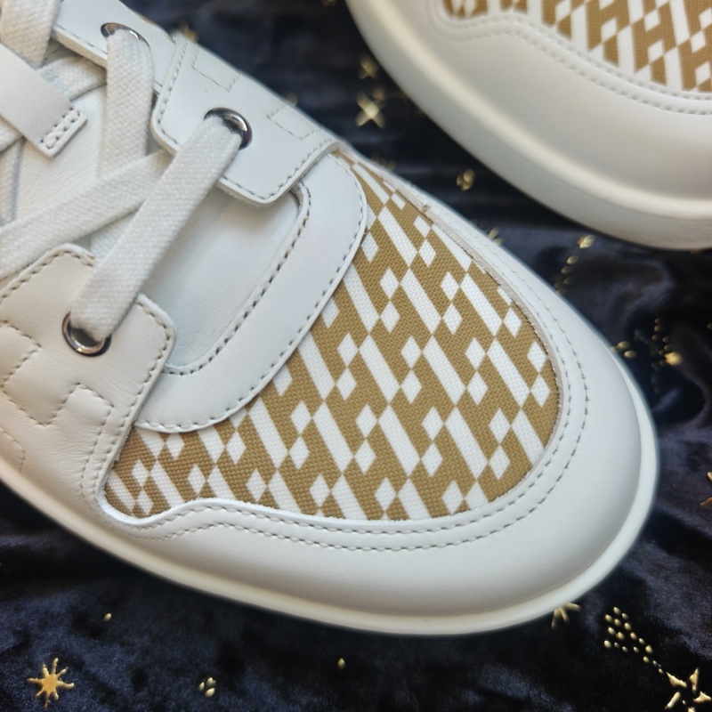 Hermes男鞋Free愛馬仕特價白色斜紋H低幫板鞋 40.5碼-4