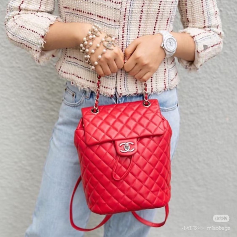 Chanel薩爾茨堡後背包紅色金扣 羊皮20*26*12 98新配件塵袋-1