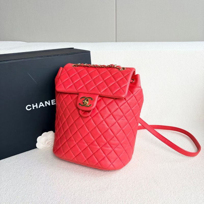 Chanel薩爾茨堡後背包紅色金扣 羊皮20*26*12 98新配件塵袋-4