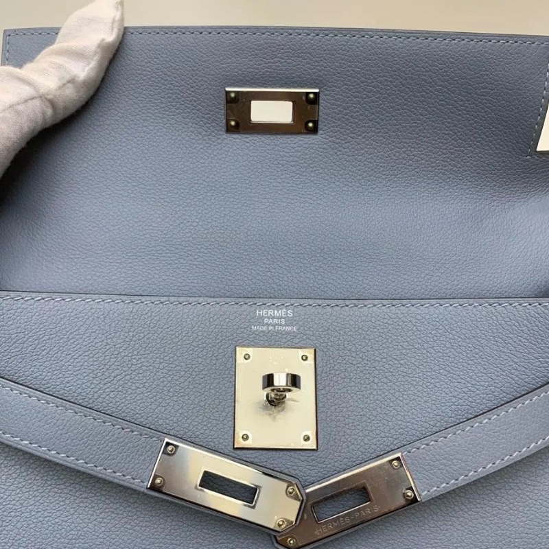 Hermes Kelly28 EV皮 J7亞麻藍 99新配件鎖 塵袋 購證 雨衣 鑰匙肩袋-2