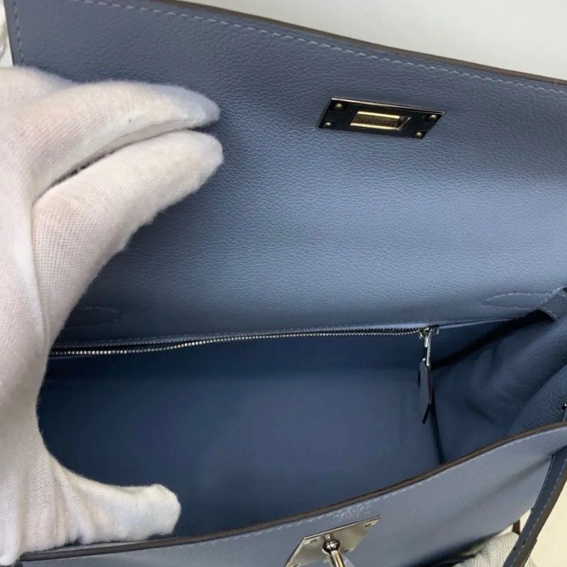 Hermes Kelly28 EV皮 J7亞麻藍 99新配件鎖 塵袋 購證 雨衣 鑰匙肩袋-3