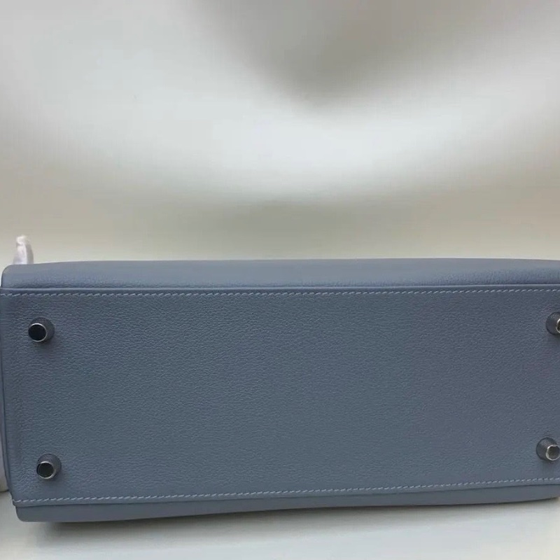 Hermes Kelly28 EV皮 J7亞麻藍 99新配件鎖 塵袋 購證 雨衣 鑰匙肩袋-5