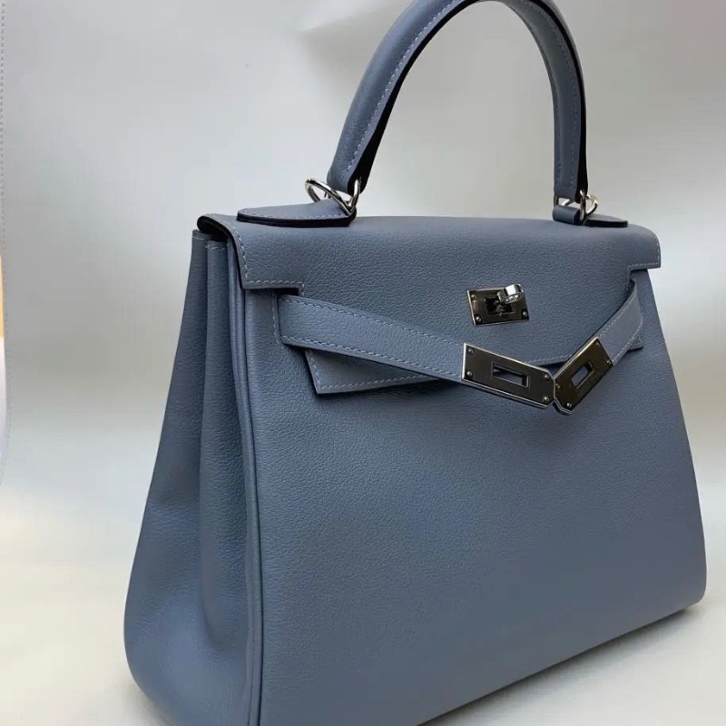 Hermes Kelly28 EV皮 J7亞麻藍 99新配件鎖 塵袋 購證 雨衣 鑰匙肩袋-6