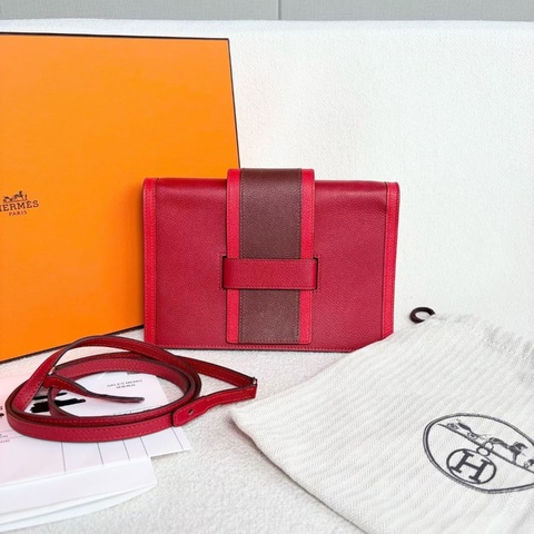 Hermes三拼色Passant斜背包 辣椒紅/心紅色/愛馬仕紅 Evercolor皮 20*14*2 99新配件盒子 購證 肩帶 塵袋