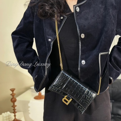 Balenciaga hourglass 沙漏包 黑金鰐魚壓紋 20*12  98新配件塵袋