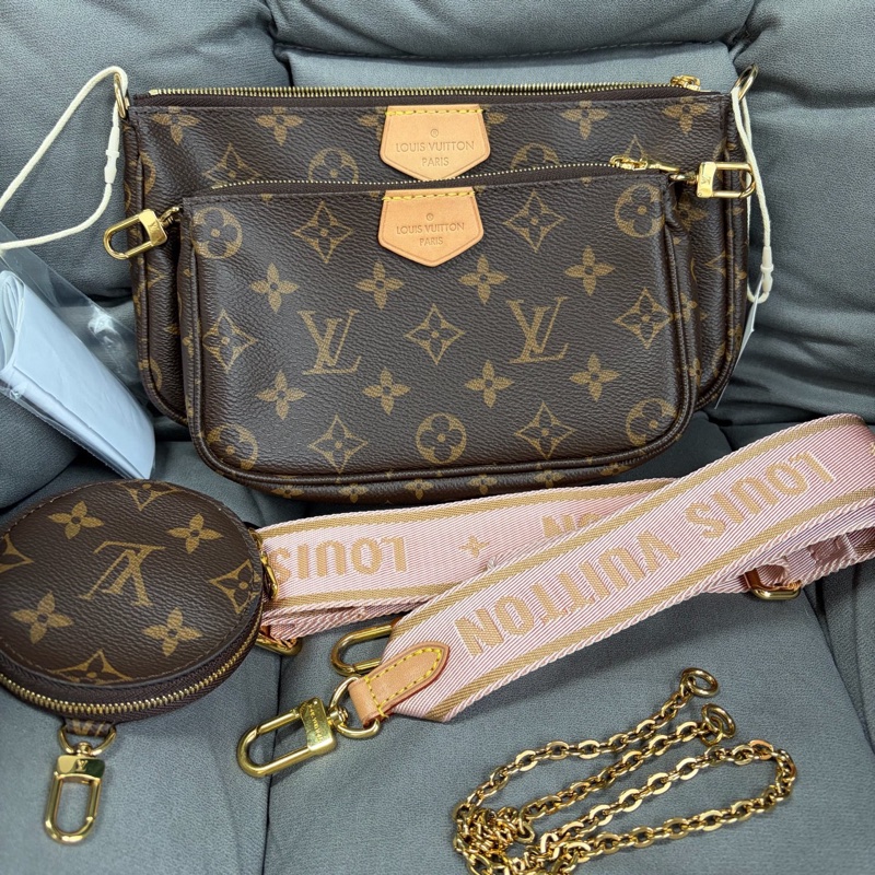 LouisVuitton路易威登 老花五合一 粉肩帶 無附件-0