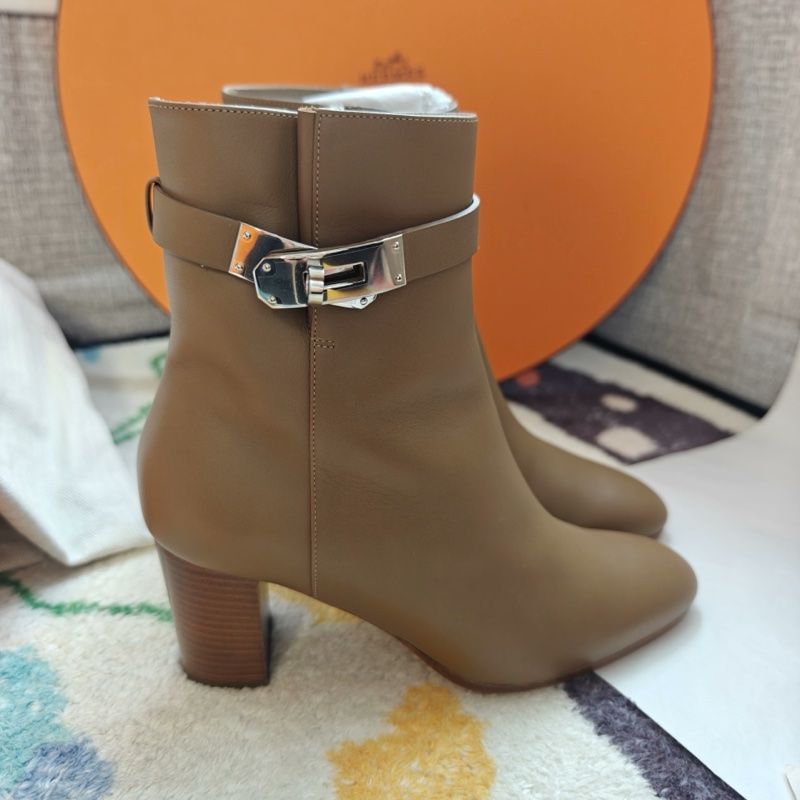 Hermes靴子愛馬仕奶茶色Kelly扣高跟踝靴 37碼-1