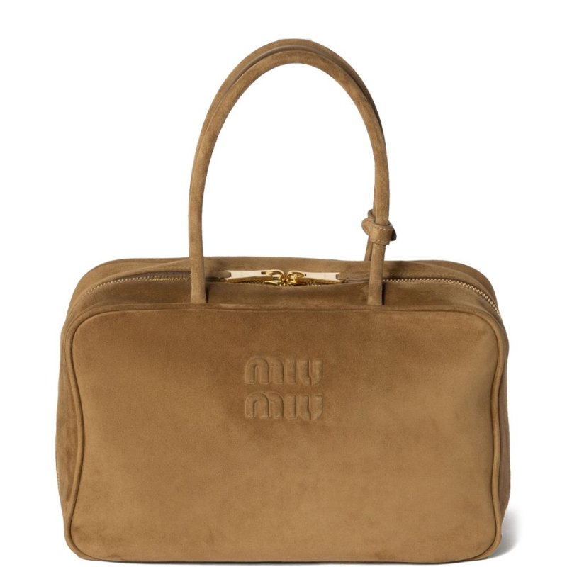 ⏰限時特賣價🌺Miu Miu 5BB117 大款麂皮 Beau 保齡球包 橄欖綠沙色-5