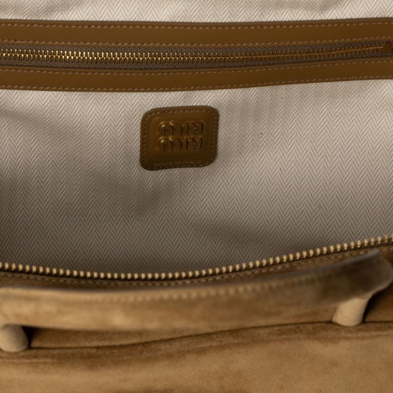 ⏰限時特賣價🌺Miu Miu 5BB117 大款麂皮 Beau 保齡球包 橄欖綠沙色-7