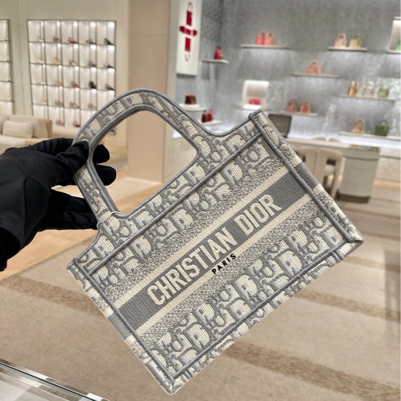 Christian Dior Mini Book Tote 灰色經典老花帆布小尺寸 渡假優雅款-6