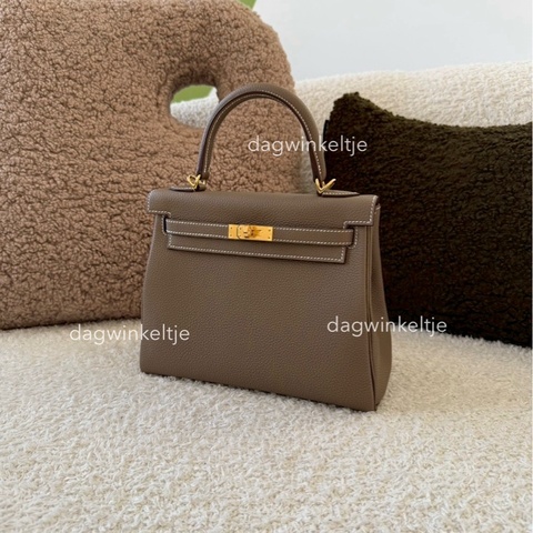 全新🧡愛馬仕凱莉 Kelly25 大象灰/金釦/ K