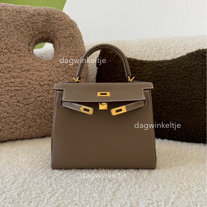 { 現貨 ｝全新💛愛馬仕凱莉 Kelly25 大象灰/金釦/ K-1