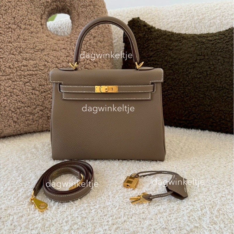 { 現貨 ｝全新💛愛馬仕凱莉 Kelly25 大象灰/金釦/ K-5