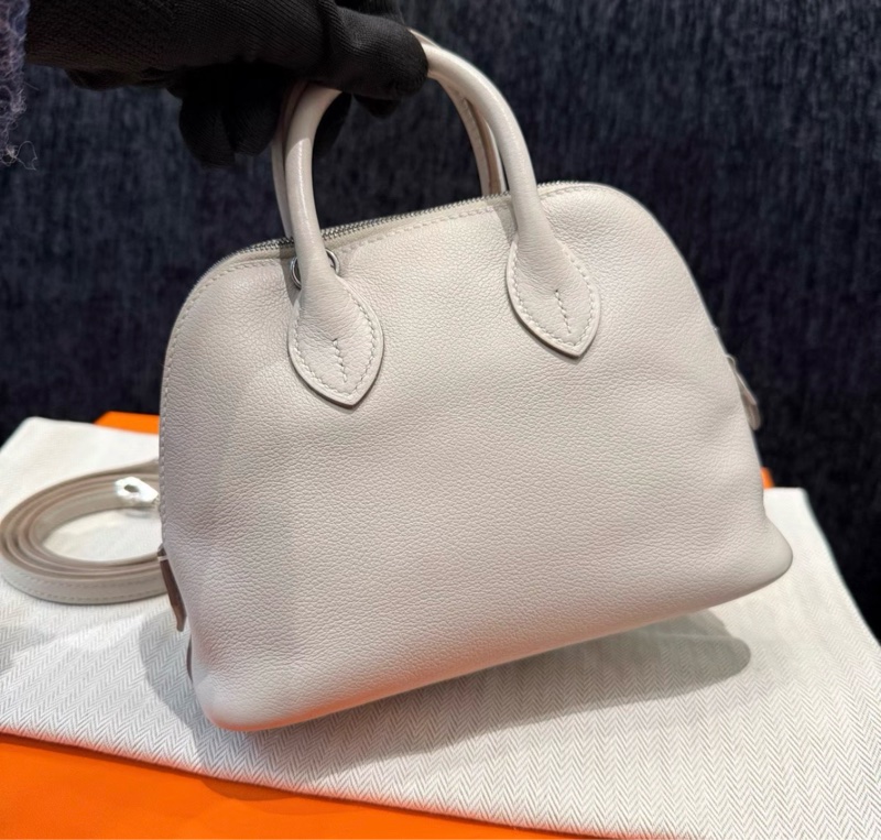 愛馬仕/Hermers mini保齡球珍珠灰銀扣 山羊皮  stamp D-3