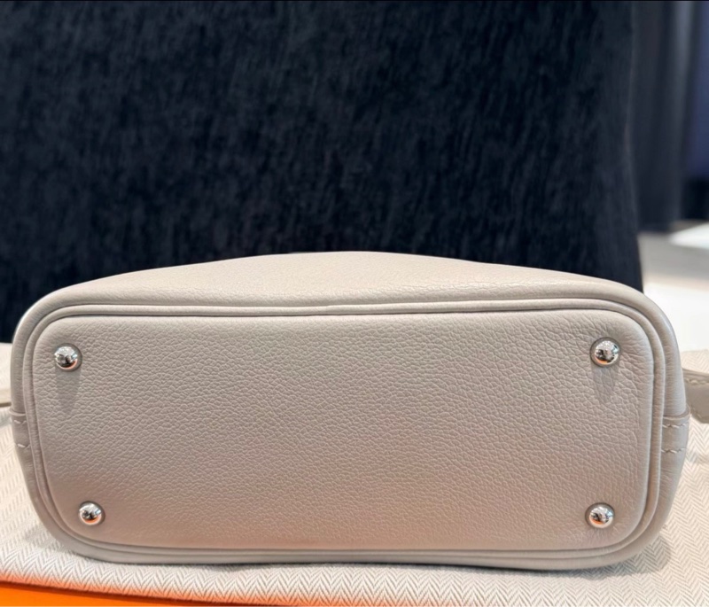 愛馬仕/Hermers mini保齡球珍珠灰銀扣 山羊皮  stamp D-5