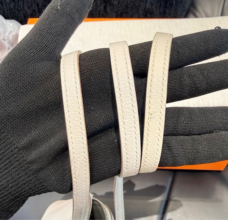 愛馬仕/Hermers mini保齡球珍珠灰銀扣 山羊皮  stamp D-6