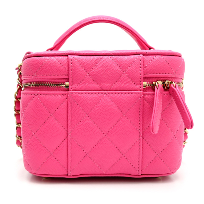 香奈兒小姐絎縫化妝單肩包，魚子醬紋皮革，粉紅色-1