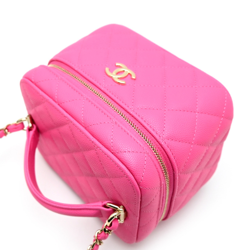 香奈兒小姐絎縫化妝單肩包，魚子醬紋皮革，粉紅色-2