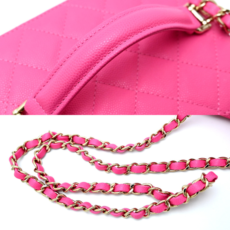 香奈兒小姐絎縫化妝單肩包，魚子醬紋皮革，粉紅色-4