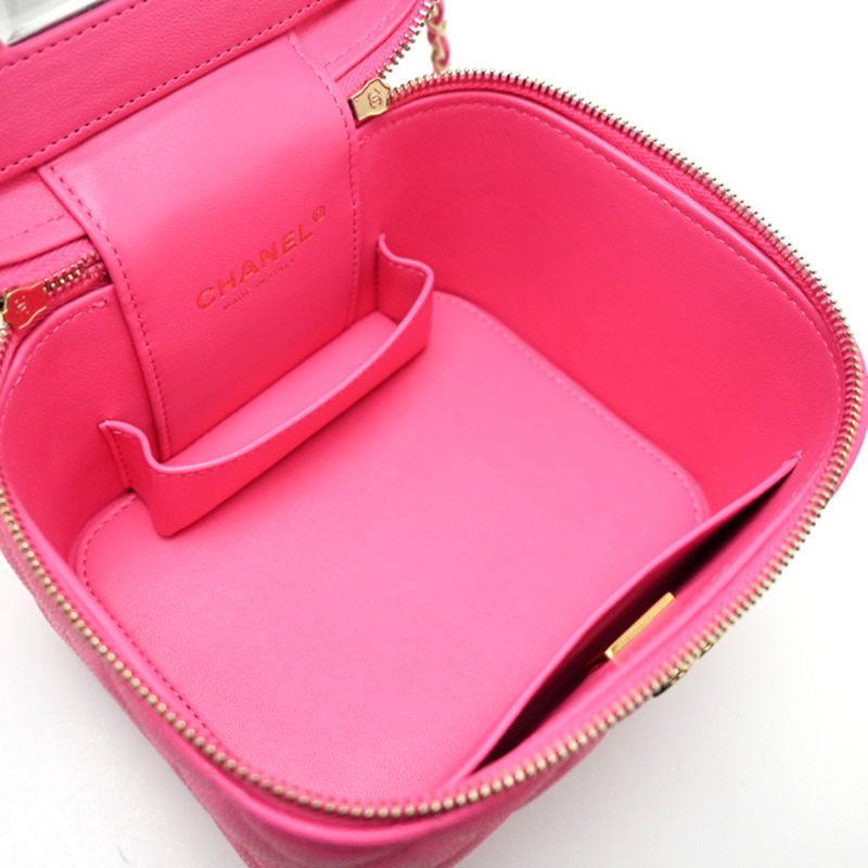 香奈兒小姐絎縫化妝單肩包，魚子醬紋皮革，粉紅色-5