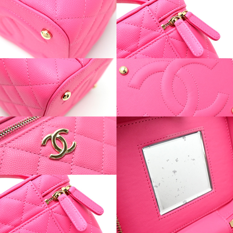 香奈兒小姐絎縫化妝單肩包，魚子醬紋皮革，粉紅色-6