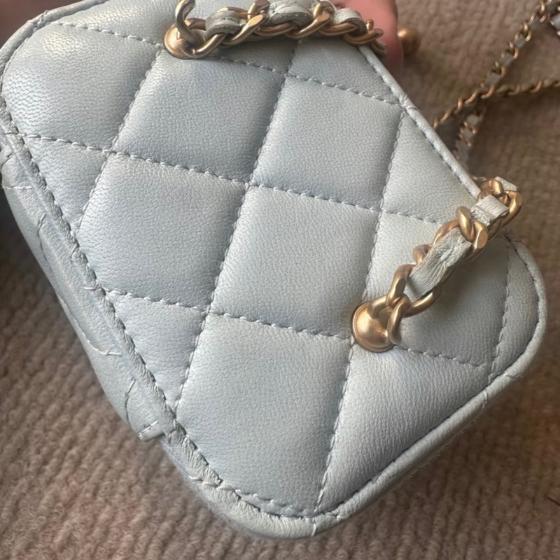 【98新 ✨ 全網最低價！】Chanel香奈兒 淺藍色 金球小盒子 化妝包晶片新款 （下單前先詢問庫存❗️）-5