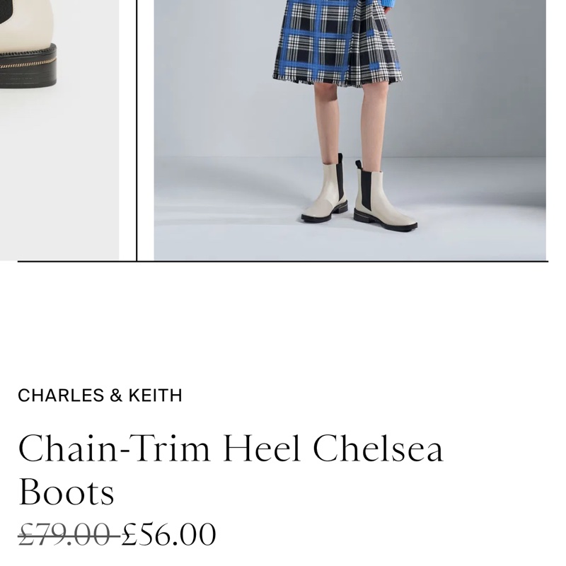 Charles & Keith 新加坡品牌 鍊飾切爾西短靴 米白低跟短靴 24號｜淘氣善良・尋寶-7