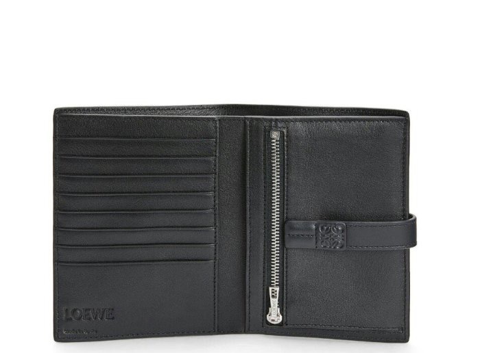 LOEWE 小牛皮直立式皮夾  錢包  （黑）附盒、防塵袋 直立中夾-5