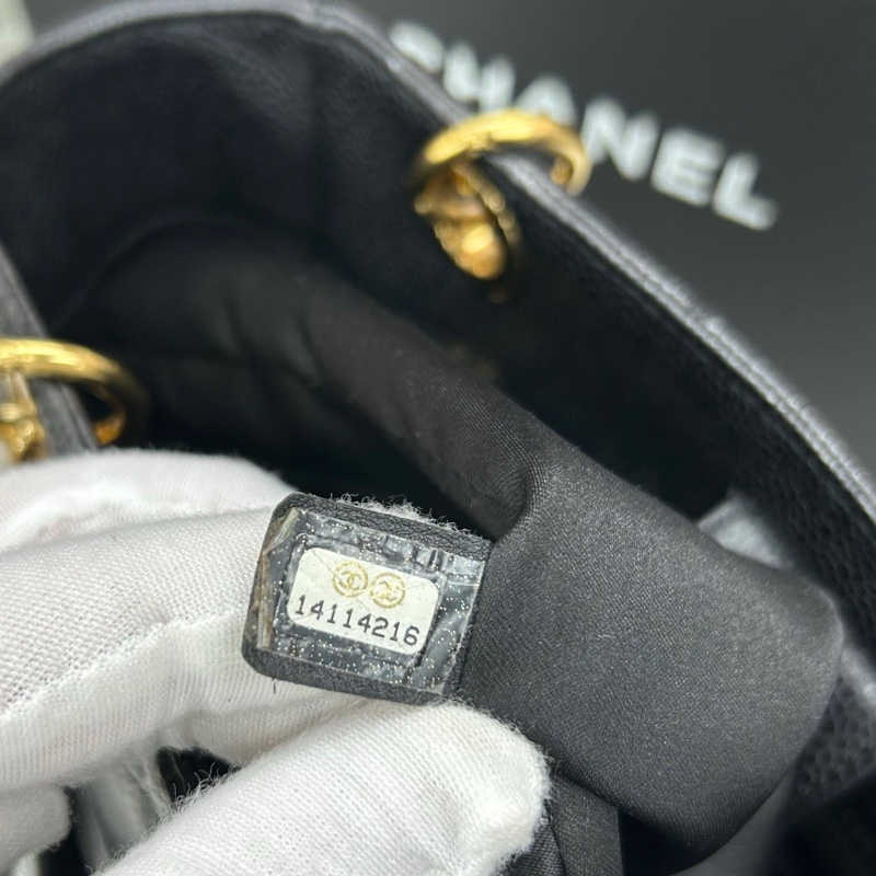 【近新閒置品】香奈兒 Chanel 黑金荔枝牛皮小號PST購物袋-8