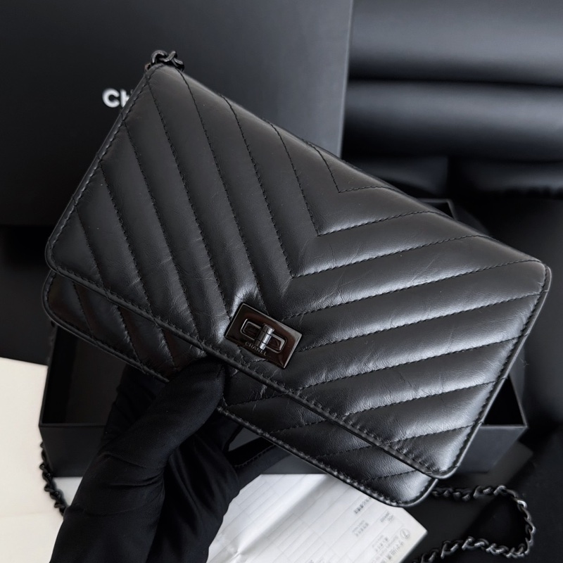 【全新品】香奈兒 Chanel so black全黑褶皺牛皮2.55 woc鏈條包 鐳射24開-0