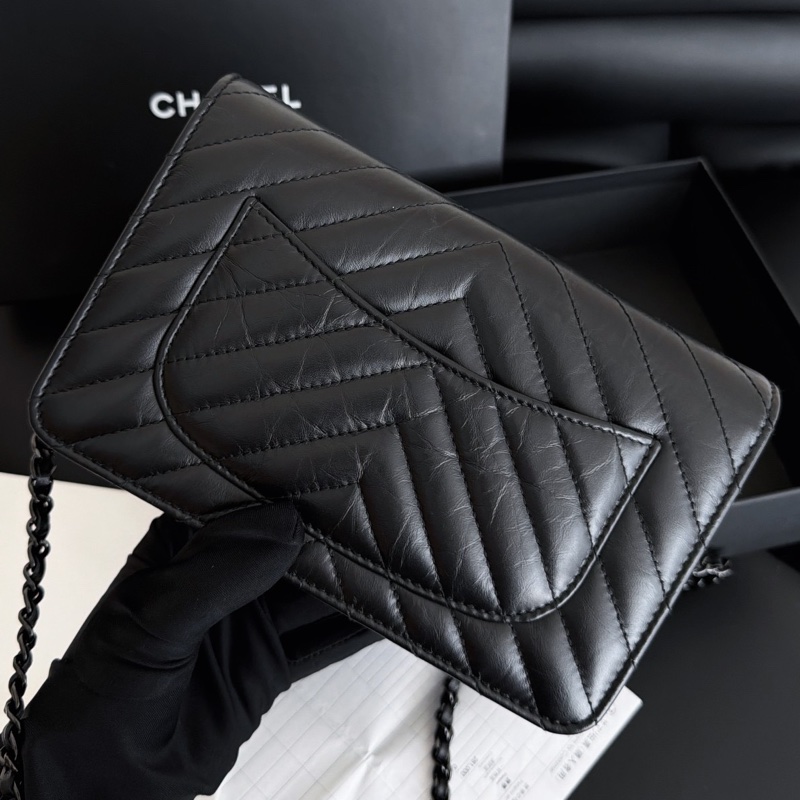 【全新品】香奈兒 Chanel so black全黑褶皺牛皮2.55 woc鏈條包 鐳射24開-1