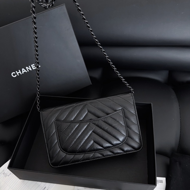 【全新品】香奈兒 Chanel so black全黑褶皺牛皮2.55 woc鏈條包 鐳射24開-2