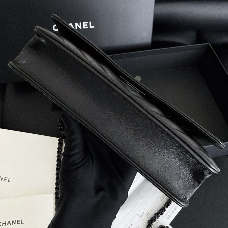 【全新品】香奈兒 Chanel so black全黑褶皺牛皮2.55 woc鏈條包 鐳射24開-4